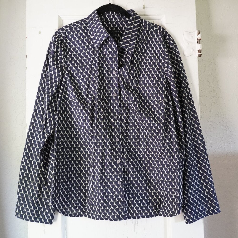 Talbots 100% Cotton Dog Print Button Down Blouse | Size 16